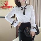Bow Accent Long Sleeve Lace Blouse