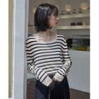 Striped Long-sleeve Knit Top Top - One Size