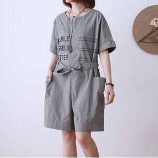 Lettering Short-sleeve Wide-leg Playsuit