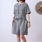 Lettering Short-sleeve Wide-leg Playsuit