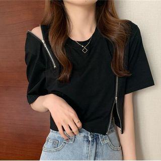 Cold-shoulder Zip Detail T-shirt