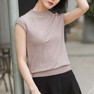 Mock Neck Cap-sleeve Knit Top