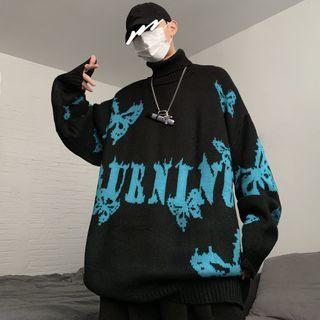 Butterfly Jacquard Turtleneck Sweater
