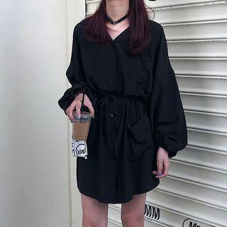 Flared-sleeve Mini Shirtdress As Shown In Figure - One Size