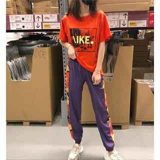 Printed Short-sleeve T-shirt / Camouflage Sweatpants