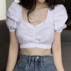 V-neck Cropped Short-sleeve Top White - One Size