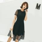 Short-sleeve Lace Overlay A-line Dress