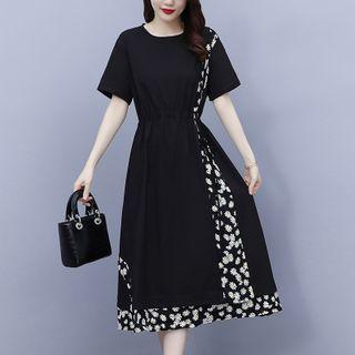 Short-sleeve Mock Two-piece Floral Printed Dress