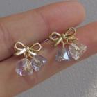 Bow Alloy Faux Crystal Dangle Earring A919 - 1 Pair - Bow - Gold - One Size