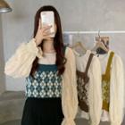 Puff-sleeve Blouse / Argyle Print Knit Camisole Top