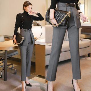 Mock-neck Knit Top / Straight-fit Dress Pants / Set