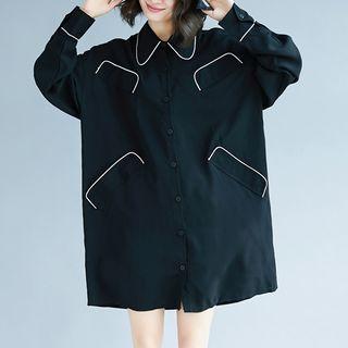 Contrast Trim Mini Shirtdress Black - One Size