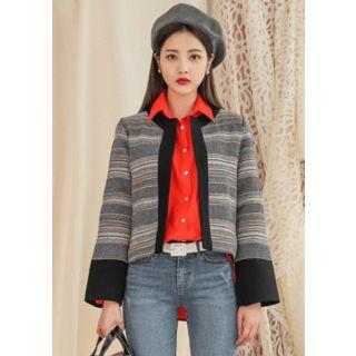 Collarless Open-front Stripe Jacquard Jacket