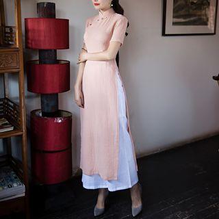 Short-sleeve Slit-side Maxi Qipao