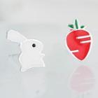 925 Sterling Silver Non-matching Rabbit & Carrot Earring White - One Size