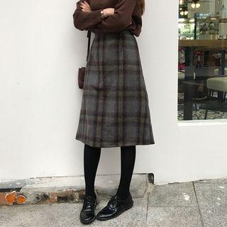 Check Woolen Midi-skirt