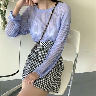 See-through Knit Top / Gingham Mini Skirt