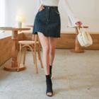 Fray-edge Denim A-line Miniskirt