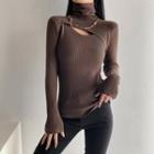 Turtleneck Cut-out Ribbed Knit Top