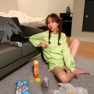 Smile Embroidery Sweatshirt & Sweatshorts Set