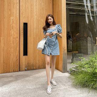Denim Mini Wrap Dress Blue - One Size