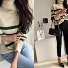 Turtleneck Woolen Stripe Sweater