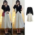 V-neck Cardigan / Plain Midi A-line Skirt
