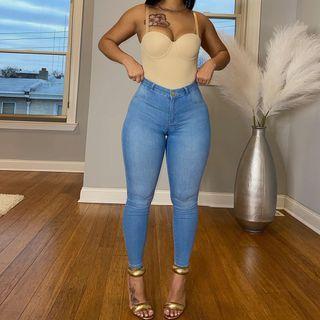 High Waist Lace-up Back Skinny Jeans