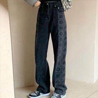 Paisley Print Panel Wide Leg Jeans