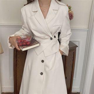 Set: Asymmetrical Blazer + Midi A-line Skirt