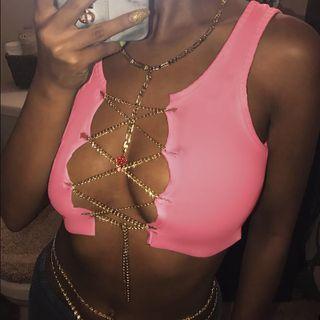 Chain Lace-up Tie-dye Cropped Tank Top