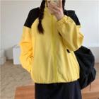 Stand-collar Colorblock Zip Jacket Yellow - One Size