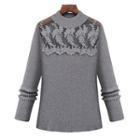 Lace Trim Long Sleeve Ribbed Sweater
