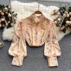 Lapel Floral Long-sleeve Top Yellow - One Size