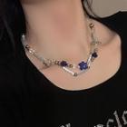 Beaded Layered Necklace Silver & Blue - One Size