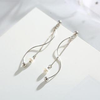 925 Sterling Silver Faux Pearl Swirl Dangle Earring Swirl Earring - Silver - One Size