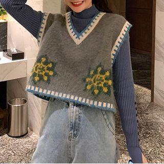 Mock-turtleneck Rib Knit Top / Knit Vest