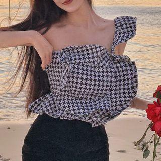 One-shoulder Houndstooth Camisole Top