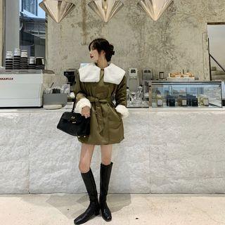 Faux Shearling Button-up Cargo Jacket Coffee - One Size