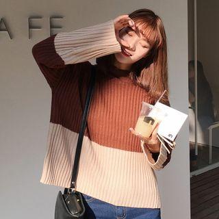 Two Tone Puff-sleeve Sweater