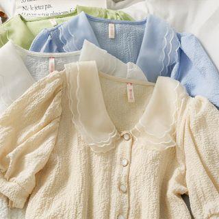 Patchwork Mesh-collar Loose Blouse