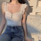 Ruffled Crop Tank Top White - One Size