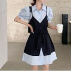 Puff-sleeve Mock Two-piece Shirt Dress