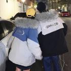 Couple Matching Furry Trim Hooded Padded Zip Jacket