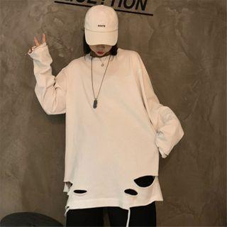Long-sleeve Distressed Oversize T-shirt