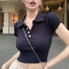 Knit Cropped Polo Shirt / Wide Leg Pants
