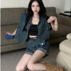 Washed Denim Vest / High-waist Wide Leg Shorts