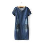 Short-sleeve Embroidered Denim Dress