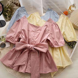 Short-sleeve Asymmetrical Plain Blouse