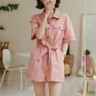 Pocket-detail Playsuit With Sash